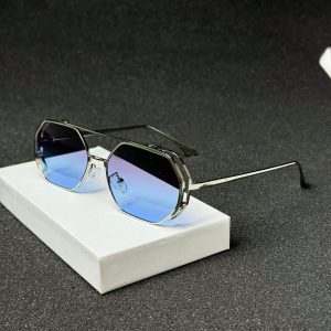 Premium Steampunk Metallic Square Frame Gradient Lens Sunglasses