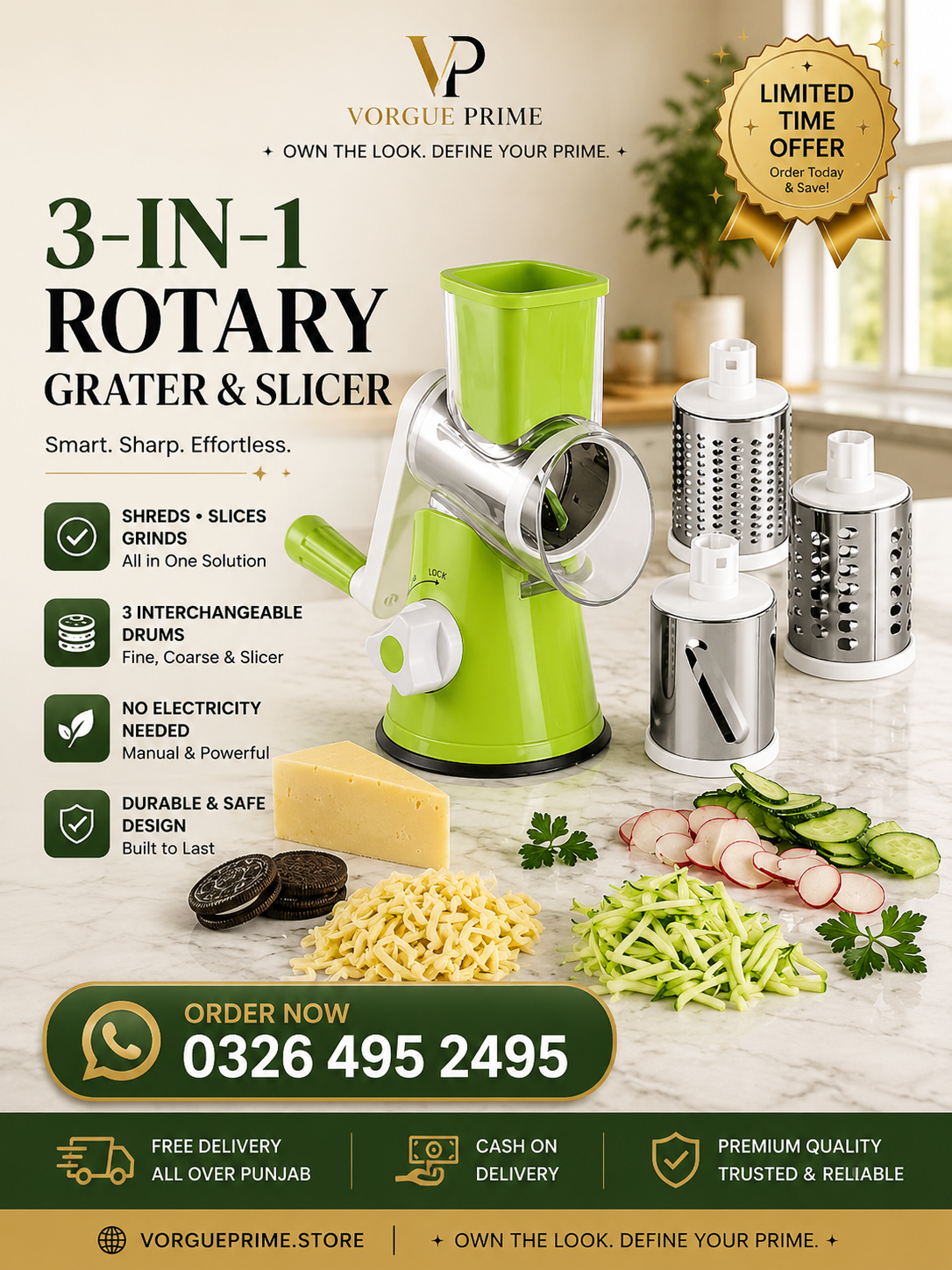3-in-1 Rotary Grater & Slicer